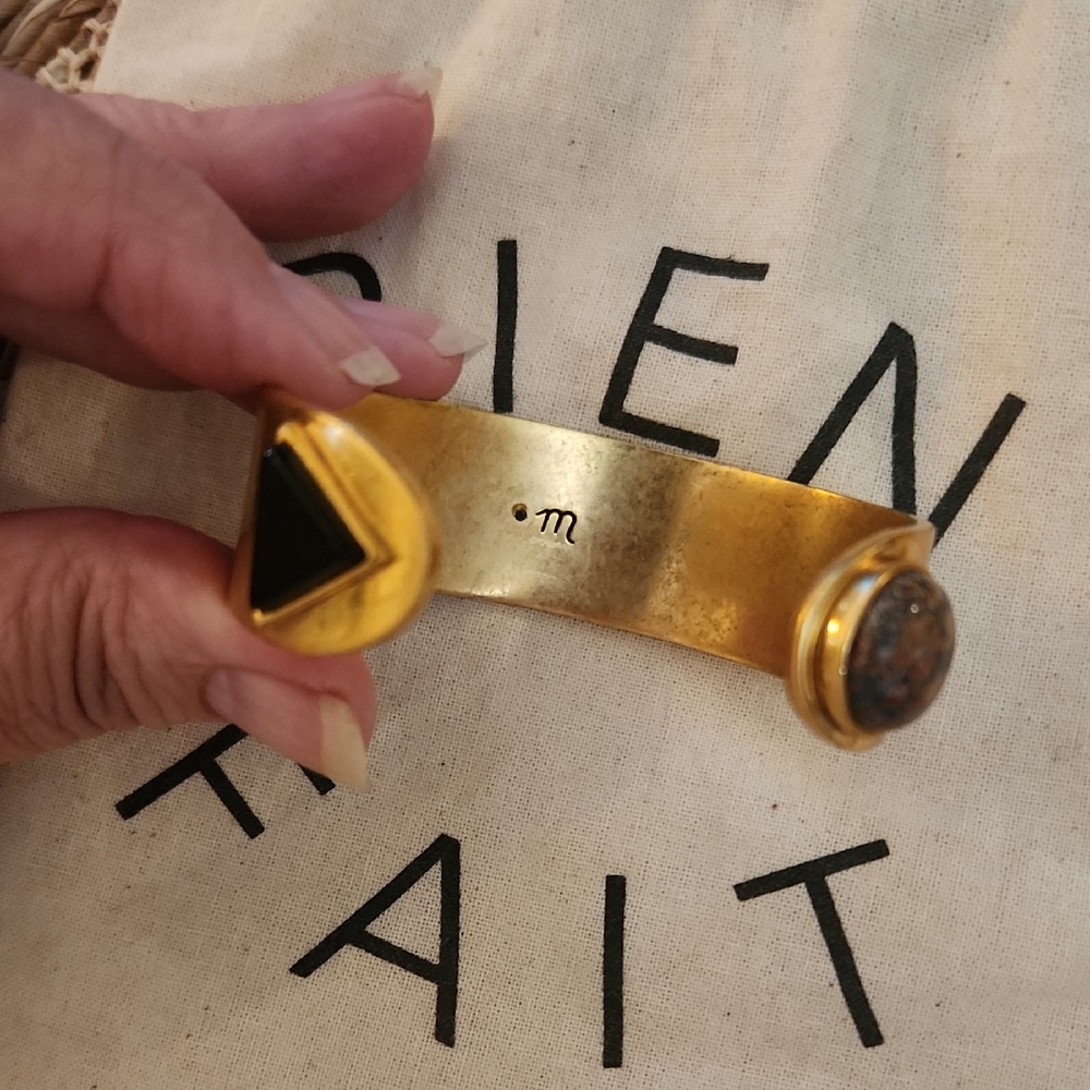 Madewell Gold Cuff Bracelet with Black Onyx and Jasper Stones